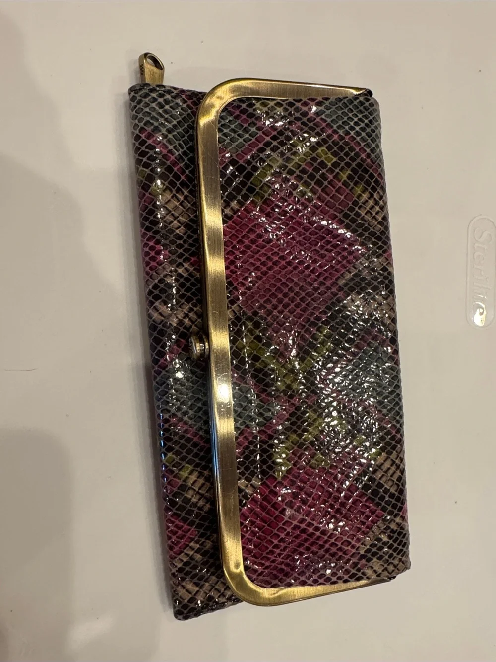 HOBO Pink and Brown Snake-Print Wallet with Gold Trim